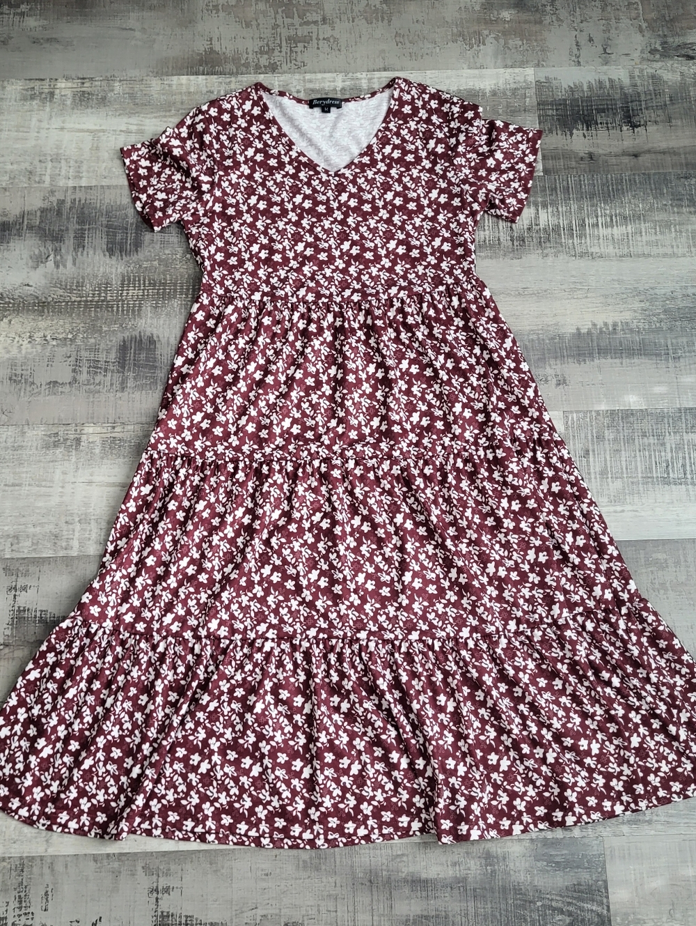 Berydress Short Sleeve Midi Tiered V-neck Dress Comfort Floral Womens Medium